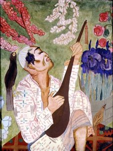 Homem Japonês Jogando um Alaúde (óleo sobre tela) de Nadezhda Vladimirovna Lermontova