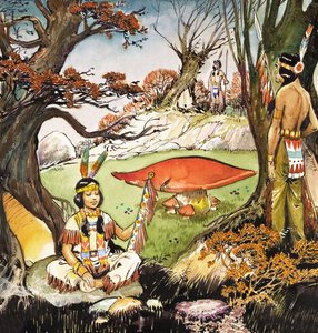 A Squaw and Braves, ilustração de "Peter Pan" de J.M. Barrie (guache sobre papel)