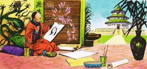 O Príncipe Khan desenha o retrato da bela rapariga que viu no seu sonho de Nadir Quinto
