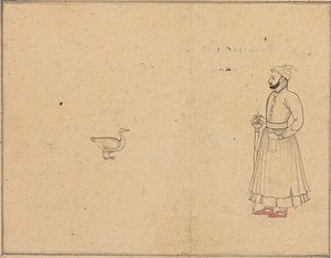 Raja Balwant Dev Singh e um cisne, c.1750-55