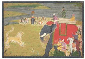Raja Balwant Dev Singh em um leão shikaar, c.1750