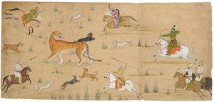 Raja Balwant Dev Singh em uma caça ao tigre, c.1750