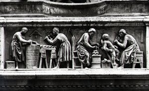 Alívio retratando artistas e artesãos a trabalhar (mármore) (foto a p/b) de Nanni di Banco