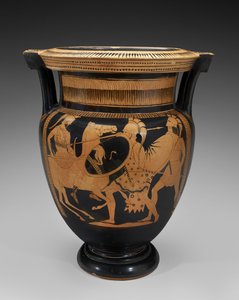 Krater da coluna de terracota de figuras vermelhas com cena de batalha, 460-450 aC (terracota) de Naples Painter (attr. to)
