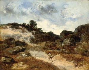 Antes da tempestade, um personagem na estrada rochosa para Jean-de-Paris