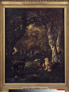 Cães na floresta Pintura de Narcissus Diaz de la Pena de Narcisse Virgile Diaz de la Peña