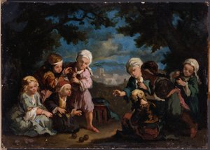 Crianças turcas jogando bocha em uma compensação de Narcisse Virgile Diaz de la Peña