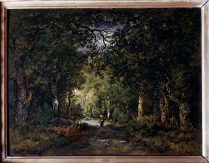 A estrada sob madeira Pintura de Narcisse Diaz de la Pena (1807-1876) Sol do século XIX. 0,24x0,32 m