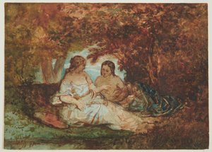 Cena de floresta, c.1830-50 (caneta, tinta, aguarela e óleo sobre papel) de Narcisse Virgile Diaz de la Peña