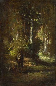 Vista do interior da floresta com caçador de Narcisse Virgilio Diaz de la Peña, Alexandre Gabriel Decamps