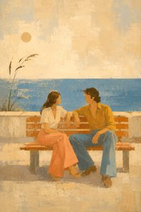 Casal nostálgico à beira-mar