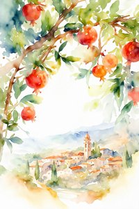 Romãs sobre uma aldeia da Toscana de Natalie Bruns