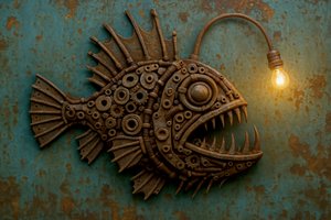 Candeeiro em forma de peixe-diabo Steampunk de Natalie Bruns
