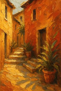 Escadaria da Aldeia Iluminada pelo Sol de Natalie Bruns