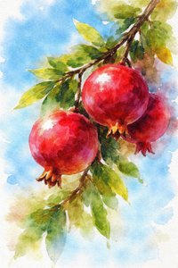 Pintura de romãs vibrantes
