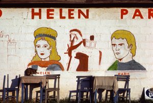 Mural no café Helena de Troia em Troia, Turquia de Nathan Benn