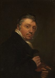 Auto-retrato no Easel (óleo no painel) de Nathan Cooper Branwhite