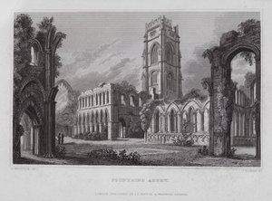 Abadia das Fontes (gravura) de Nathaniel (after) Whittock