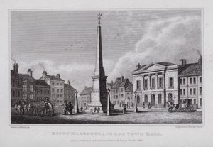 Ripon Market Place e Câmara Municipal (gravura) de Nathaniel (after) Whittock