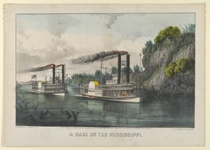 A Race on the Mississippi, 1870., 1870. Criadores: Nathaniel Currier, James Merritt Ives, Currier e Ives. de Currier and Ives