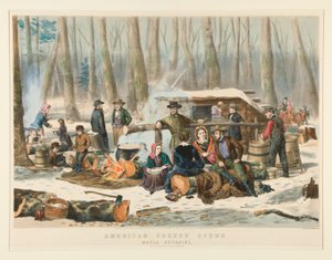 Cena da Floresta Americana, Açucaramento de Ácer de Nathaniel Currier