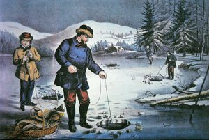 Vida Pioneira Americana: Pescar Através do Buraco de Gelo de Nathaniel Currier