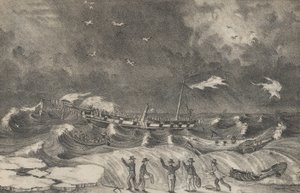 Terrível naufrágio do México em Hempstead Beach, 2 de janeiro de 1837, 1848-56. de Nathaniel Currier