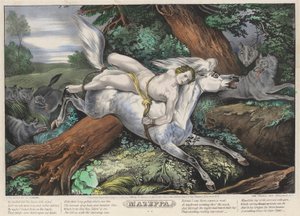 Mazeppa: Placa 2 do conjunto de Quatro (4) Placas (Perseguidas por Lobos) de Nathaniel Currier