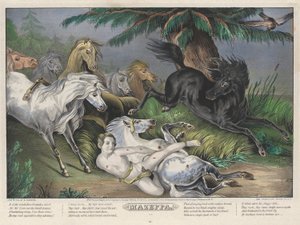 Mazeppa: Prato 3 do conjunto de Quatro (4) Pratos (Rodeados de Cavalos Selvagens) de Nathaniel Currier
