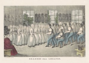 Shakers perto do Líbano, c.1830 (litografia colorida à mão) de Nathaniel Currier