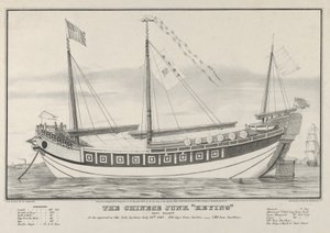 O chinês Junk Keying-Captain Kellett-As ela apareceu no porto de Nova York em 13 de julho de 1... de 1847. de Nathaniel Currier