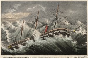 O navio a vapor President, o maior do mundo, comandado pelo tenente Roberts durante a sua última viagem de Nova Iorque (EUA) para Liverpool (Inglaterra), na tempestade de 12 de março de Nathaniel Currier
