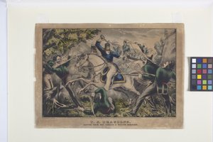 U. S. Dragoons, Cutting Their Way Through A Mexican Ambuscae (litografia colorida à mão) de Nathaniel Currier