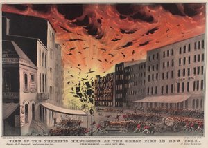 Vista da terrível explosão no Grande Incêndio em Nova York. De Broad St. - 19 de julho de 1845