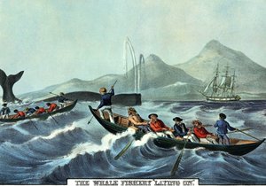 Cena de caça à baleia no Norte dos Estados Unidos. Litografia de N. Currier de Nathaniel Currier
