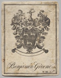 Bookplate: Brasão de armas com Benjamin Greene inscrito
