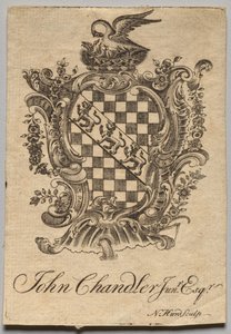 Bookplate: Brasão de armas com John Chandler Jun.r, Esq. inscrito