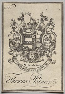 Bookplate: Brasão de armas com Thomas Palmer inscrito