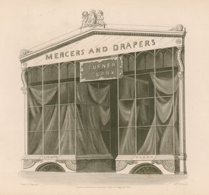 Frente de loja para os senhores Turner e Clark, Mercers e Drapers, Coventry Street, Londres de Nathaniel Whittock