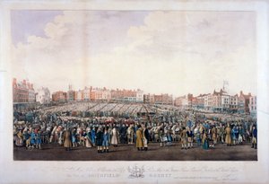 Smithfield Market, West Smithfield, Cidade de Londres, c1825. de Nathaniel Whittock