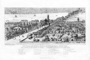 Southwark e London Bridge quando apareceram por volta de 1546, c1860.