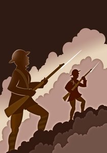Soldados da Primeira Guerra Mundial com baionetas - emergindo das trincheiras de Neale Osborne