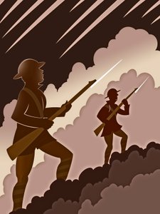 Soldados da Primeira Guerra Mundial com baionetas - emergindo das trincheiras de Neale Osborne