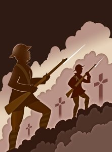 Soldados da Primeira Guerra Mundial com baionetas - emergindo das trincheiras de Neale Osborne