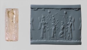 Selo cilíndrico de Ishtar e impressão moderna, c. Século 8-7 AC (calcedônia)