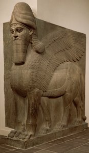 Leão alado com cabeça humana (lamassu), c.883-859 aC (gipsita alabastro)