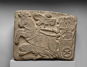 Orthostat relief:cena de caça ao leão, século IX a.C. (basalto pintado) de Neo Hittite Neo Hittite