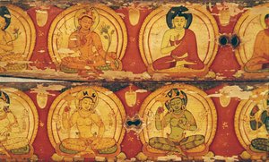 Quatro divindades (tinta e cor na madeira) de Nepalese School