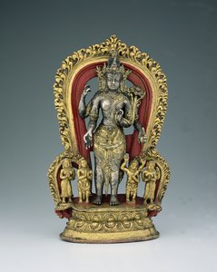 Jatamukuta Lokesvara, Reino de Khasa Malla (1100-1484) (parcela dourada, liga de cobre e pigmento)