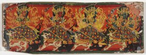 Um de um par de capas manuscritas representando Devi como as Oito Mães (wc on wood) de Nepalese School